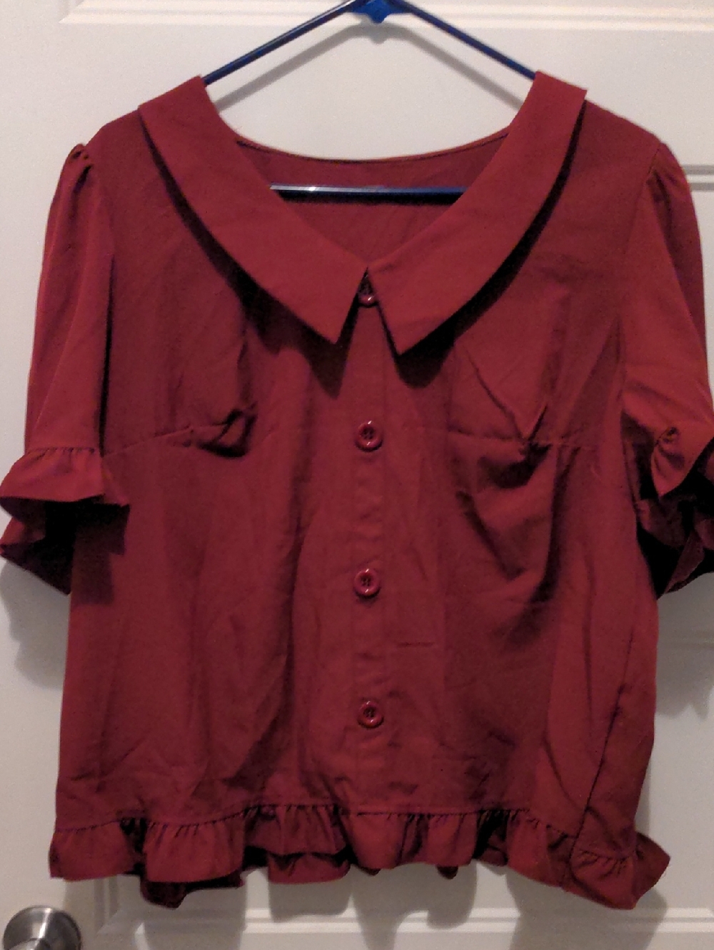 SHEIN Curve Burgundy Peter Pan Collar Ruffle Blouse 2XL